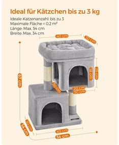 Macskakaparó 67 cm magas, macskatorony, ?40×30×65cm, világosszürke