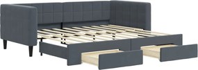 vidaXL sötétszürke kihúzható bársony heverő fiókkal 90 x 190 cm