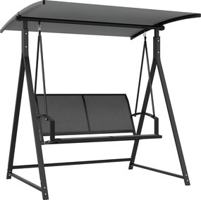 Outsunny Kültéri Kertihinta 2 Személyes Külső Kertihinta Állítható Napernyővel 90° UV Védelemmel 30+ és Háromszögletű Fémkeret 220 kg Teherbírással 16