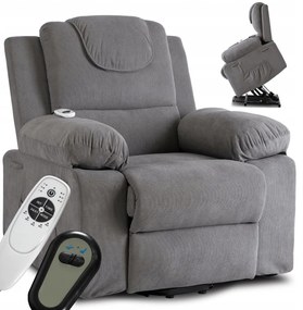 Elektromosan Vezérelhető Masszázsfunkciós Relaxfotel Szürke Színben, Felállást Segítő Funkcióval. FENIX