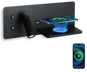 Immax 08287L-LED Fali lámpa polccal, USB-vel és vezeték nélküli töltéssel LED/3W/230V + LED/3W
