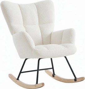 Hintaszék, relaxációs szék, szoptatós fotel plüss szövet kárpitozással, fehér színű