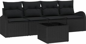 vidaXL Kerti Kanapé Szett 5 pcs Fekete Poli rattan és acél és üveg