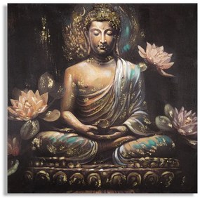 Arany Buddha Falikép Lótuszvirágokkal – Vászonkép 100×100 cm
