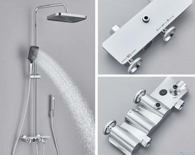 Zuhanyrendszer ELT1104 termosztáttal, digitális kijelzővel, esőztető zuhanyfejjel és több színváltozatban — Króm-fehér