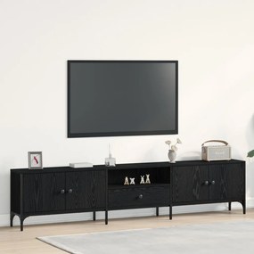 TV Szekrény Fiókkal Fekete Tölgy 200x25x44 cm Egyesített Fa