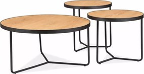 Demeter dohányzóasztal szett 80cm Tölgy - Fekete
