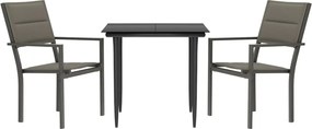 vidaXL 3 részes fekete acél és textilén kerti étkezőgarnitúra