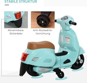 HOMCOM Elektromos gyerekmotor vespa, LED fénnyel, hanggal, 18-36 hónapos korú, türkiz