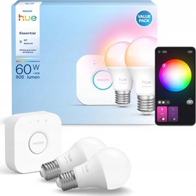 2x Led izzó E27 8W 806lm Rgb Smart Bridge Philips Hue Essential