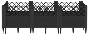 fekete PP kerti virágláda cövekekkel 123,5 x 43,5 x 43,5 cm