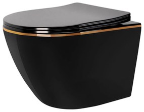 Felfüggesztett WC-csésze Rea CARLO Mini Rimless Duroplast Flat Black Gold Edge