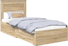 vidaXL Ágykeret fiókkal Sonoma tölgy és ezüst 75 x 190 cm Faanyag