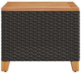 fekete polyrattan és akácfa kerti asztal 45 x 45 x 37 cm