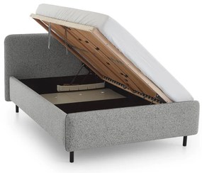 Világosszürke kárpitozott ágyneműtartós franciaágy ágyráccsal 140x200 cm Primo – Meise Möbel