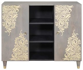 Széf polcokkal Szürke és Arany 90 x 33.5 x 75 cm Tömör mangófa