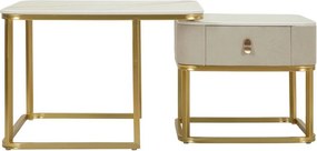 Krémszínű-aranyszínű dohányzóasztal szett márvány dekorral, 2 db-os 50x70 cm Beauty – Mauro Ferretti