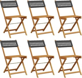vidaXL 6 db fekete polyrattan és tömör fa összecsukható kerti szék