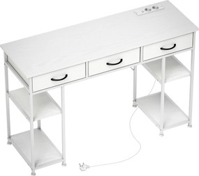 HOMCOM számítógép íróasztal 2 USB töltőporttal és 2 konnektorral, 120 x 40 cm, tárolóval, állítható polcokkal és 3 szövet fiókkal, munkagép, acélszerk