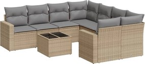 vidaXL 9 részes bézs polyrattan kerti ülőgarnitúra párnákkal
