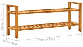 tömör tölgyfa cipőtartó 2 polccal 100 x 27 x 40 cm