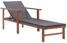 vidaXL fekete polyrattan és tömör akácfa napozóágy