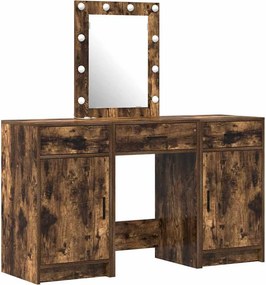 vidaXL Öltözködőasztal tükör lámpákkal Barna 50 x 41 x 135 cm Faanyag