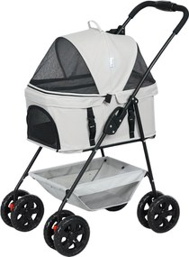 PawHut 3 az 1-ben kutya babakocsi - Összecsukható kutyák és macskák számára, max. 4 kg - Kényelmes alátéttel, légáteresztő ablakokkal, pohártartóval é