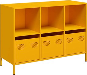 vidaXL mustársárga hideghengerelt acél tálalószekrény 101,5x39x73,5 cm