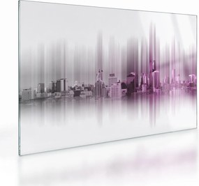 Kép - Panoráma a városra, rózsaszín-szürke (üvegen) (70x50 cm)
