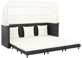 3-személyes fekete kinyitható műrattan kanapéágy tetővel