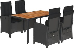 vidaXL 5 részes fekete polyrattan kerti étkezőgarnitúra párnákkal