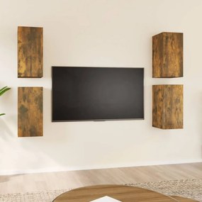 4 db füstös tölgyszínű szerelt fa TV-szekrény 30,5 x 30 x 60 cm