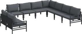 vidaXL Kerti Kanapé Szett párnával 9 pcs Fekete Acél