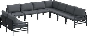 vidaXL Kerti Kanapé Szett párnával 9 pcs Fekete Acél
