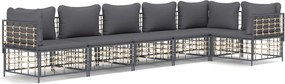 vidaXL 6 részes antracitszürke polyrattan kerti ülőgarnitúra párnákkal