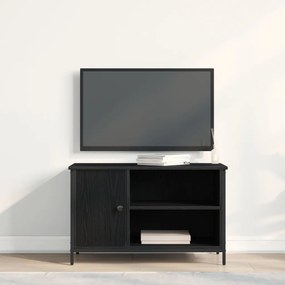 TV Szekrény Fekete Tölgy 80x40x50 cm Mérnöki Fa és Acél
