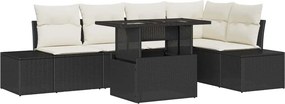 vidaXL Kerti Kanapé Szett párnával 6 pcs Fekete Poli rattan