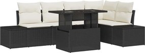 vidaXL Kerti Kanapé Szett párnával 6 pcs Fekete Poli rattan