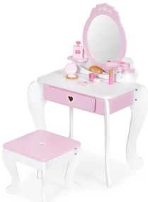 Fésülködőasztal gyerekeknek tükörrel székkel és 7 kiegészítővel