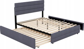 Kárpitozott franciaágy 140 x 200 kihúzható ággyal 2 fiókkal szürke