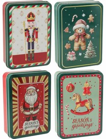 4 darab karácsonyi fémdoboz szett 13,4 × 9,5 × 3,7cm