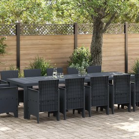13 darabos Kerti Étkezőkészlet Párnákkal Antracit Polirattan, Kert Asztal Antracit 150x100x73 cm Polirattan, Kerti Székek Párnákkal 4 db Antracit Polirattan