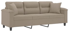 3 személyes tópszínű mikroszálas szövetkanapé párnákkal 180 cm