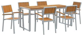 vidaXL Kert étkező szett 7 pcs Szürke Tömör Akácfa