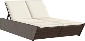 vidaXL barna polyrattan dupla napozóágy párnával