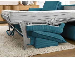 Kék kordbársony kinyitható sarokkanapé (variálható) Augustin – Bobochic Paris