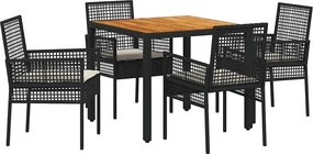 vidaXL Kert étkező szett 5 pcs Fekete polirattan