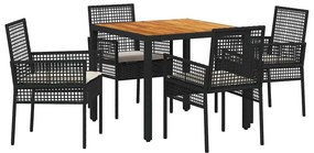 vidaXL Kert étkező szett 5 pcs Fekete polirattan