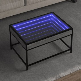 Szürke sonoma végtelen hatású LED-es dohányzóasztal 70x50x41 cm